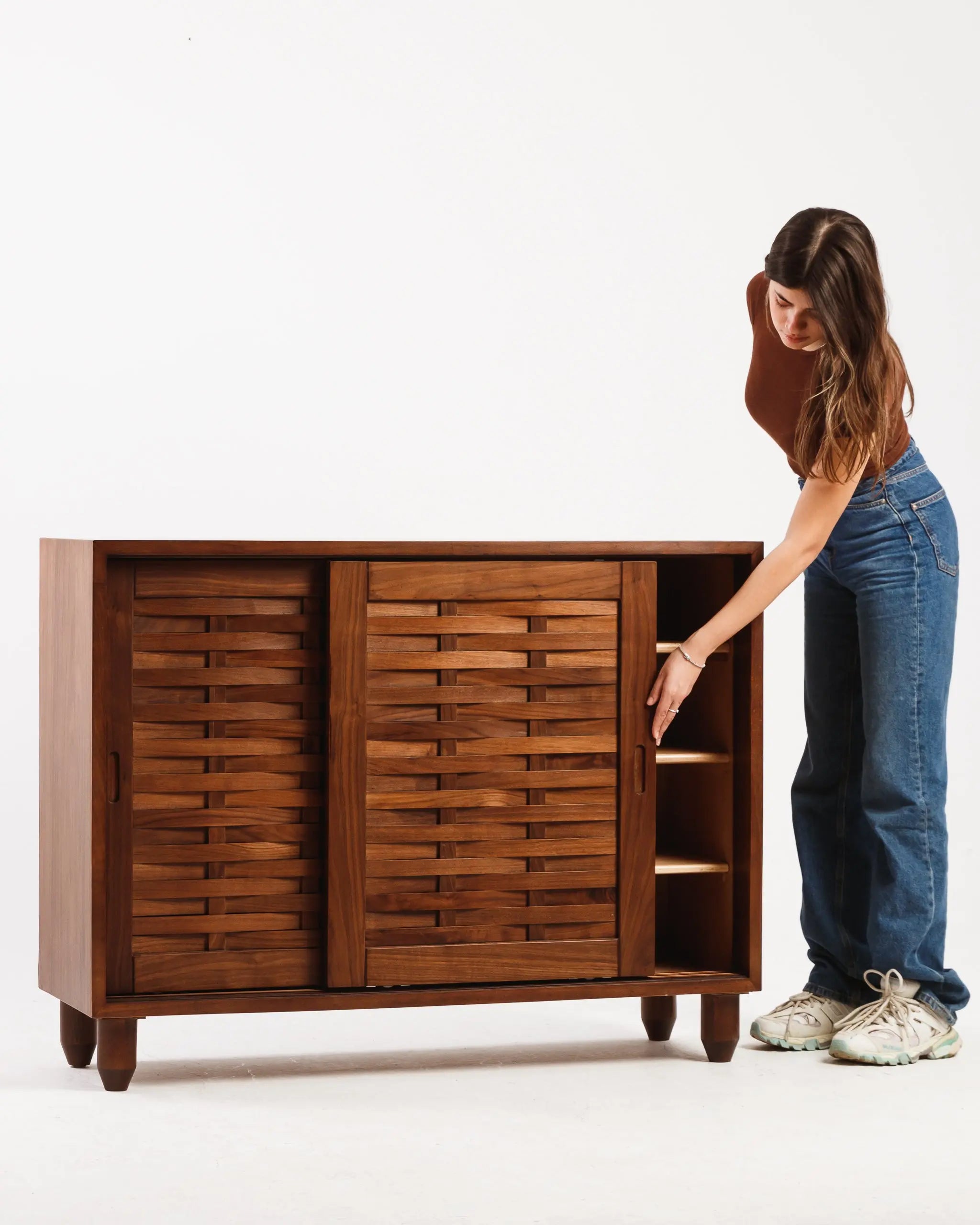 WALNUT SLIDING SHOE STORAGE